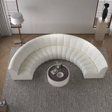 137.8″ Half Circle Couch Modern Curved Beige Brushed Velvet Upholstery