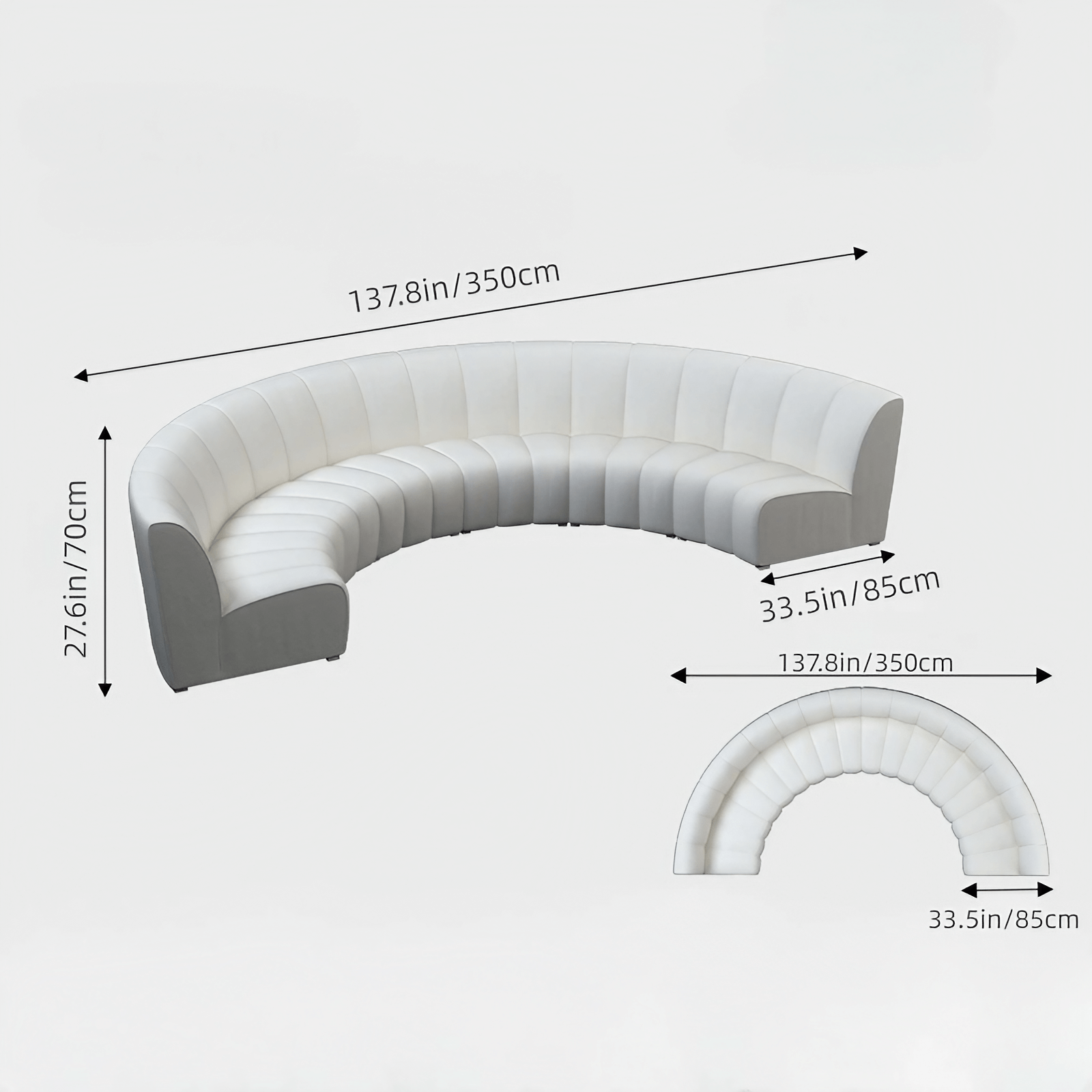 137.8″ Half Circle Couch Modern Curved Beige Brushed Velvet Upholstery