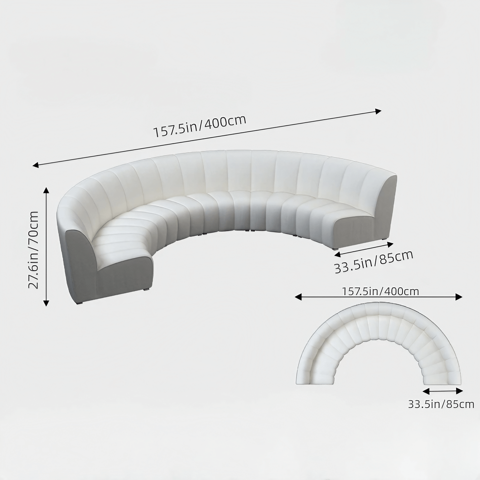 137.8″ Half Circle Couch Modern Curved Beige Brushed Velvet Upholstery