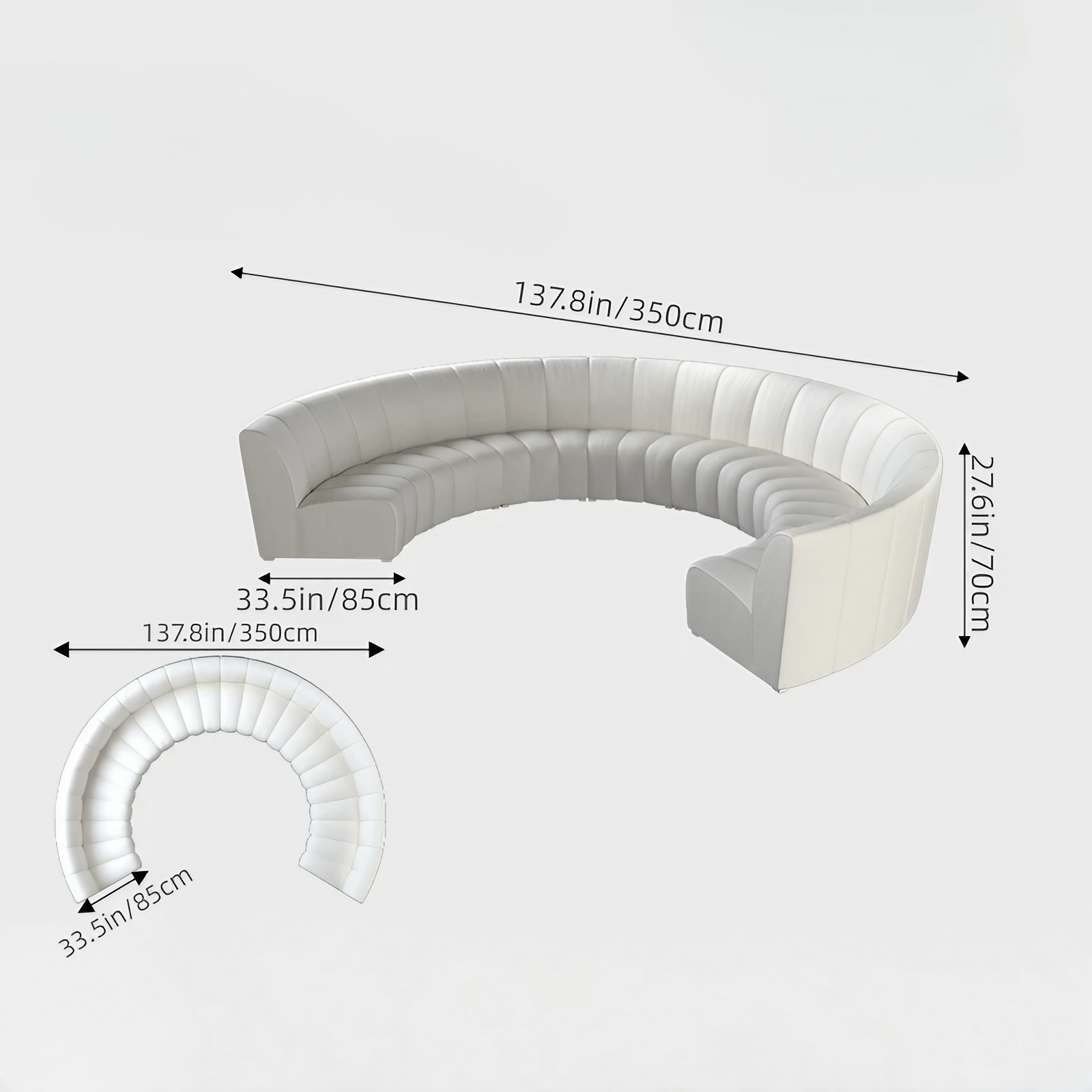 137.8″ Half Circle Couch Modern Curved Beige Brushed Velvet Upholstery