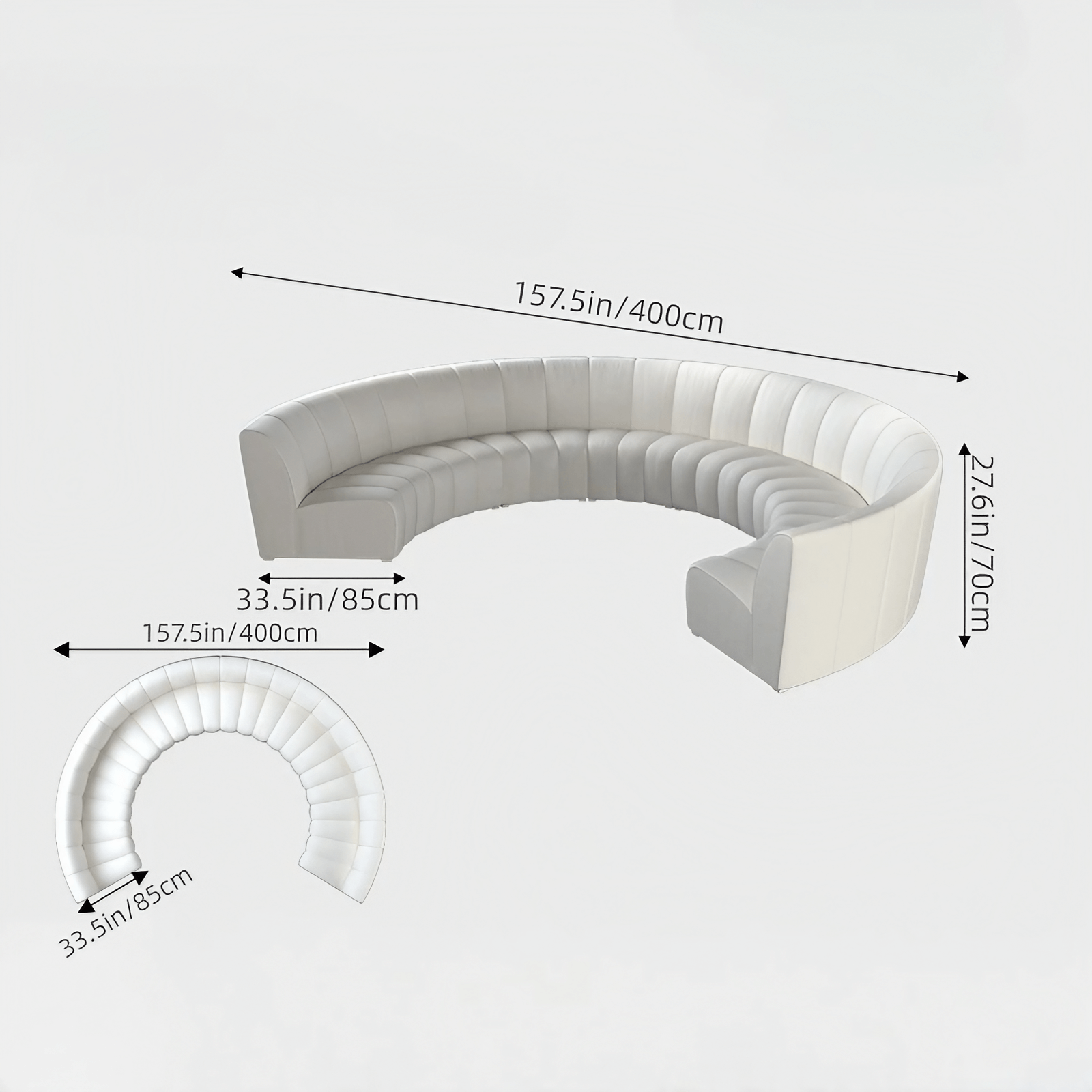 137.8″ Half Circle Couch Modern Curved Beige Brushed Velvet Upholstery