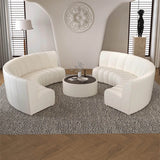 137.8″ Half Circle Couch Modern Curved Beige Brushed Velvet Upholstery