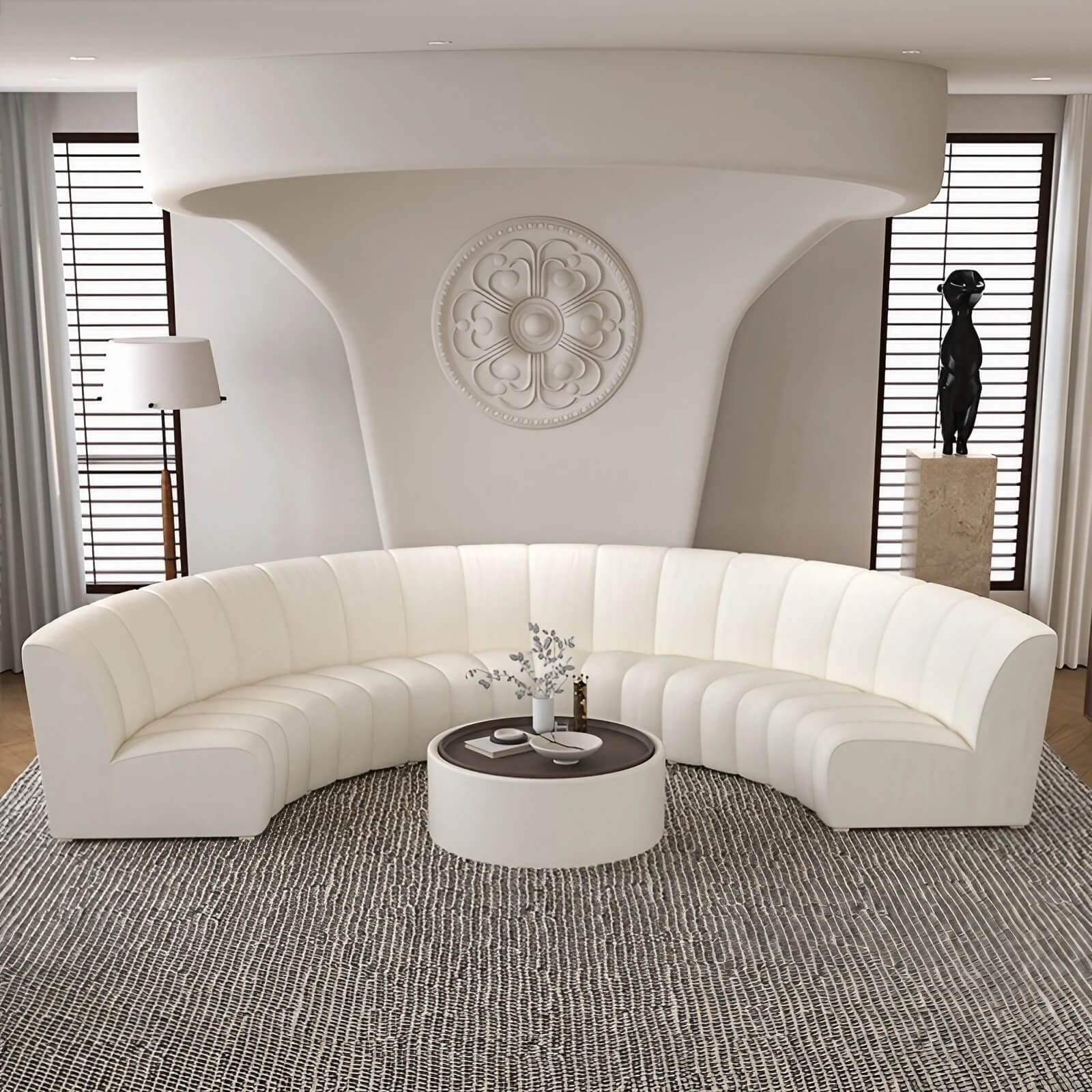 137.8″ Half Circle Couch Modern Curved Beige Brushed Velvet Upholstery