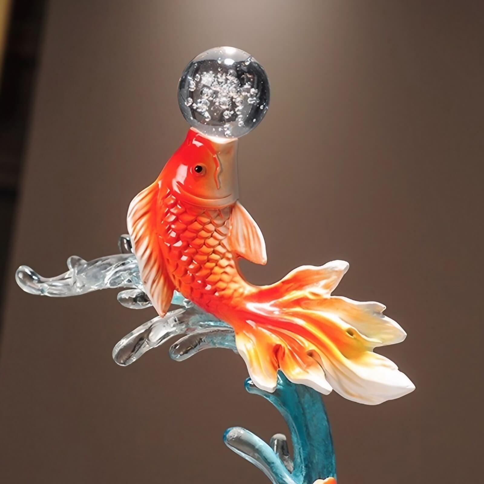 14.2″ Twin Fish Water Fountain Feng Shui Decor Resin for Office Living Room