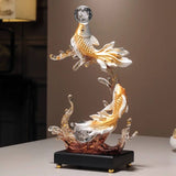 14.2″ Twin Fish Water Fountain Feng Shui Decor Resin for Office Living Room