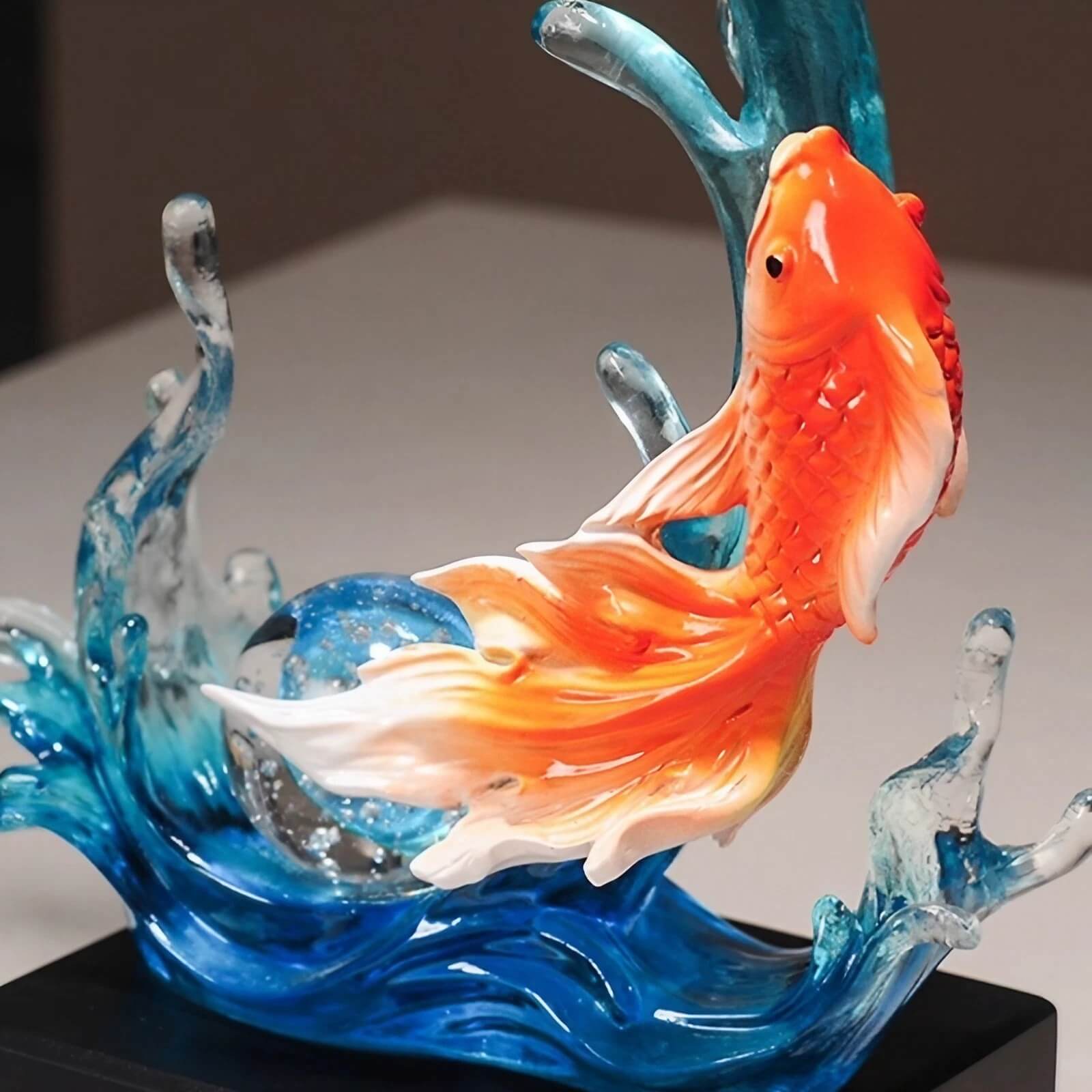 14.2″ Twin Fish Water Fountain Feng Shui Decor Resin for Office Living Room