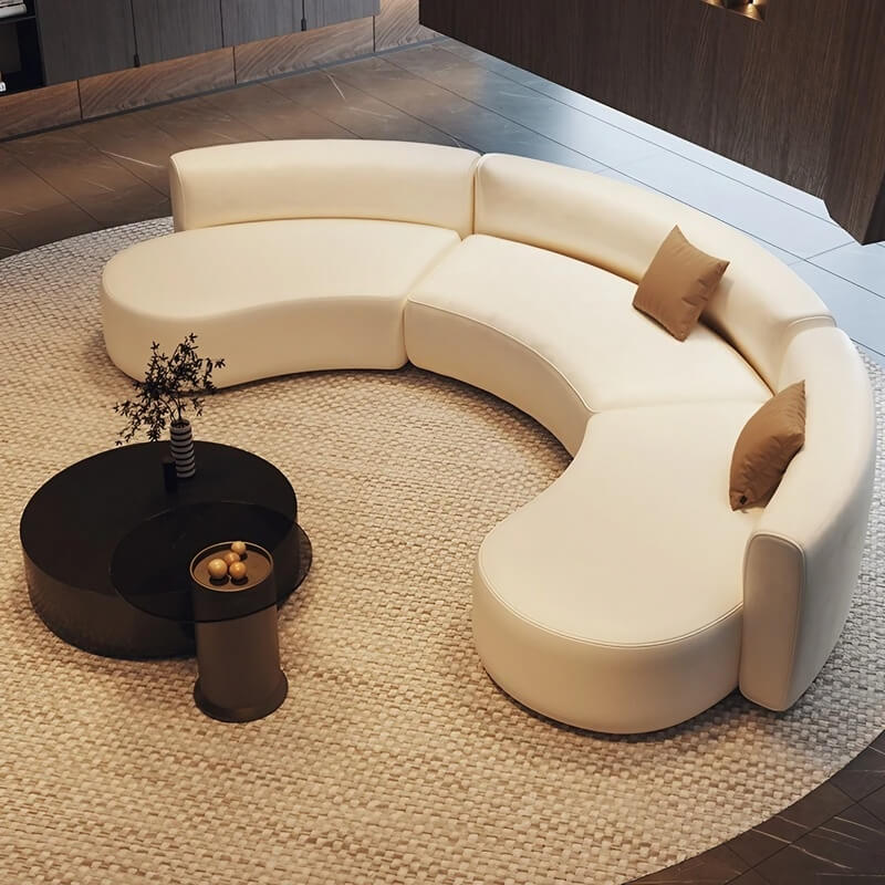 141.7″ Half Circle Couch Modern Beige Curved Brushed Velvet Upholstery