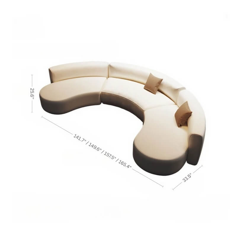 141.7″ Half Circle Couch Modern Beige Curved Brushed Velvet Upholstery