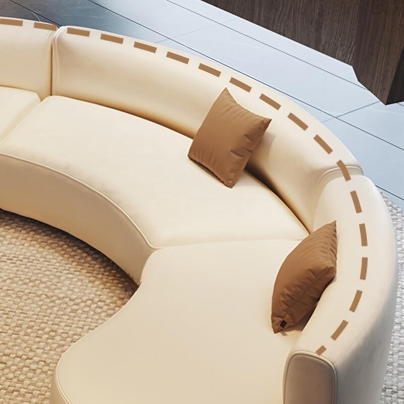 141.7″ Half Circle Couch Modern Beige Curved Brushed Velvet Upholstery
