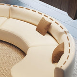 141.7″ Half Circle Couch Modern Beige Curved Brushed Velvet Upholstery