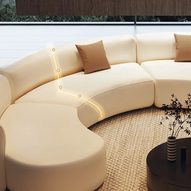 141.7″ Half Circle Couch Modern Beige Curved Brushed Velvet Upholstery