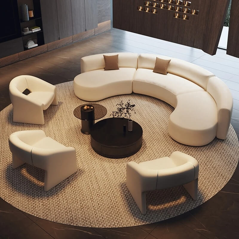 141.7″ Half Circle Couch Modern Beige Curved Brushed Velvet Upholstery