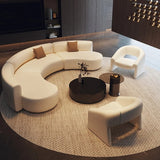 141.7″ Half Circle Couch Modern Beige Curved Brushed Velvet Upholstery