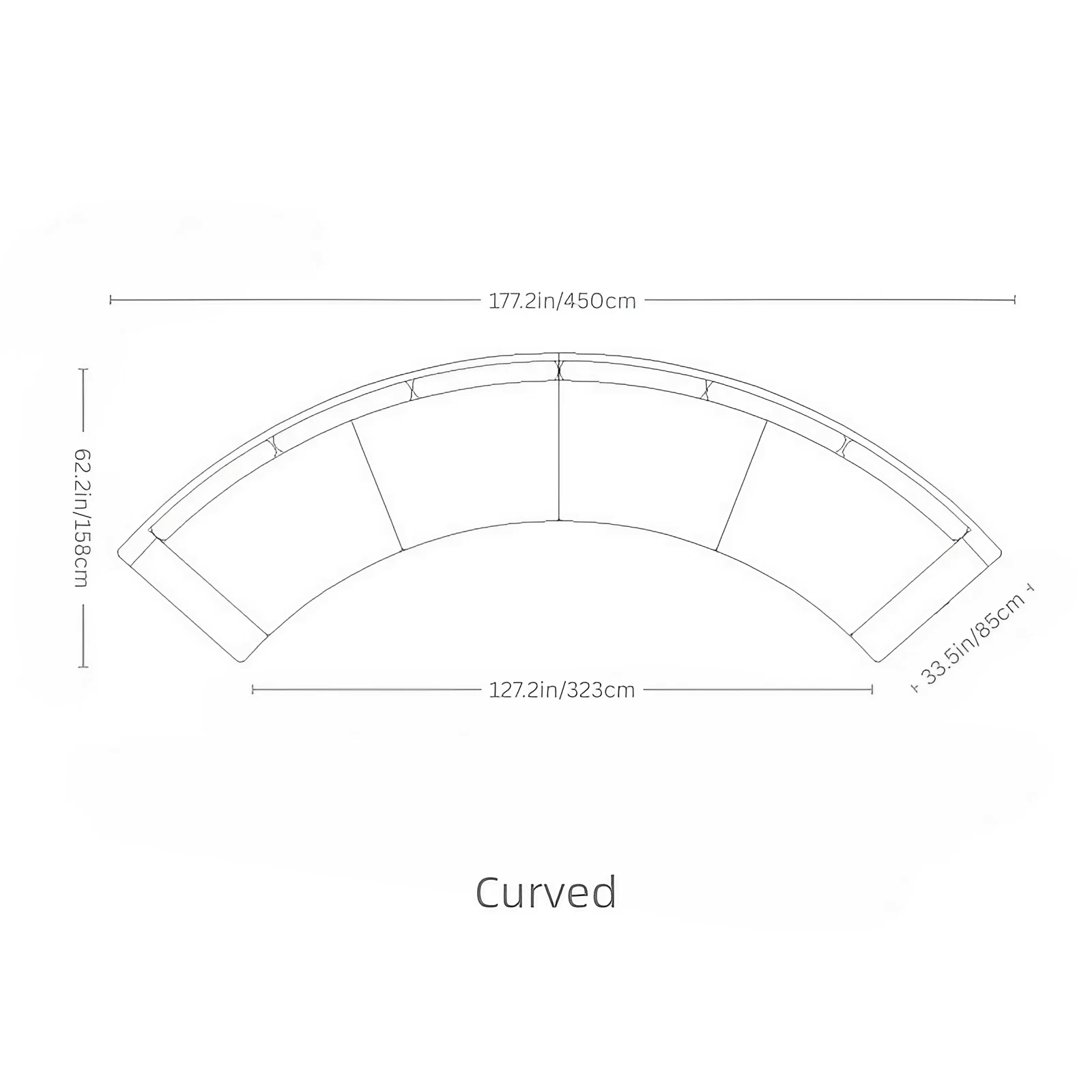 177.2″ Modern Half Circle Couch Beige Curved Linen Upholstery