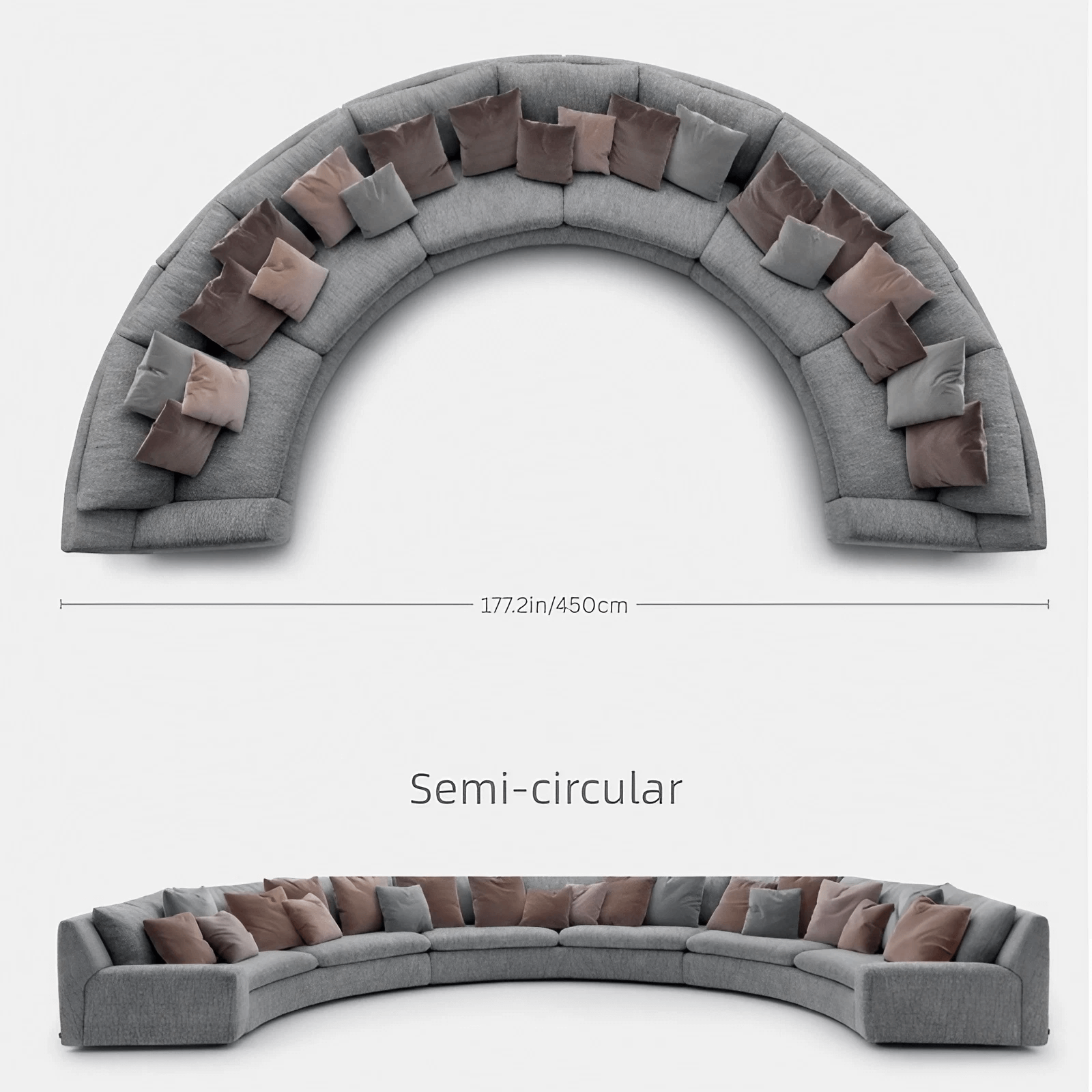 177.2″ Modern Half Circle Couch Beige Curved Linen Upholstery