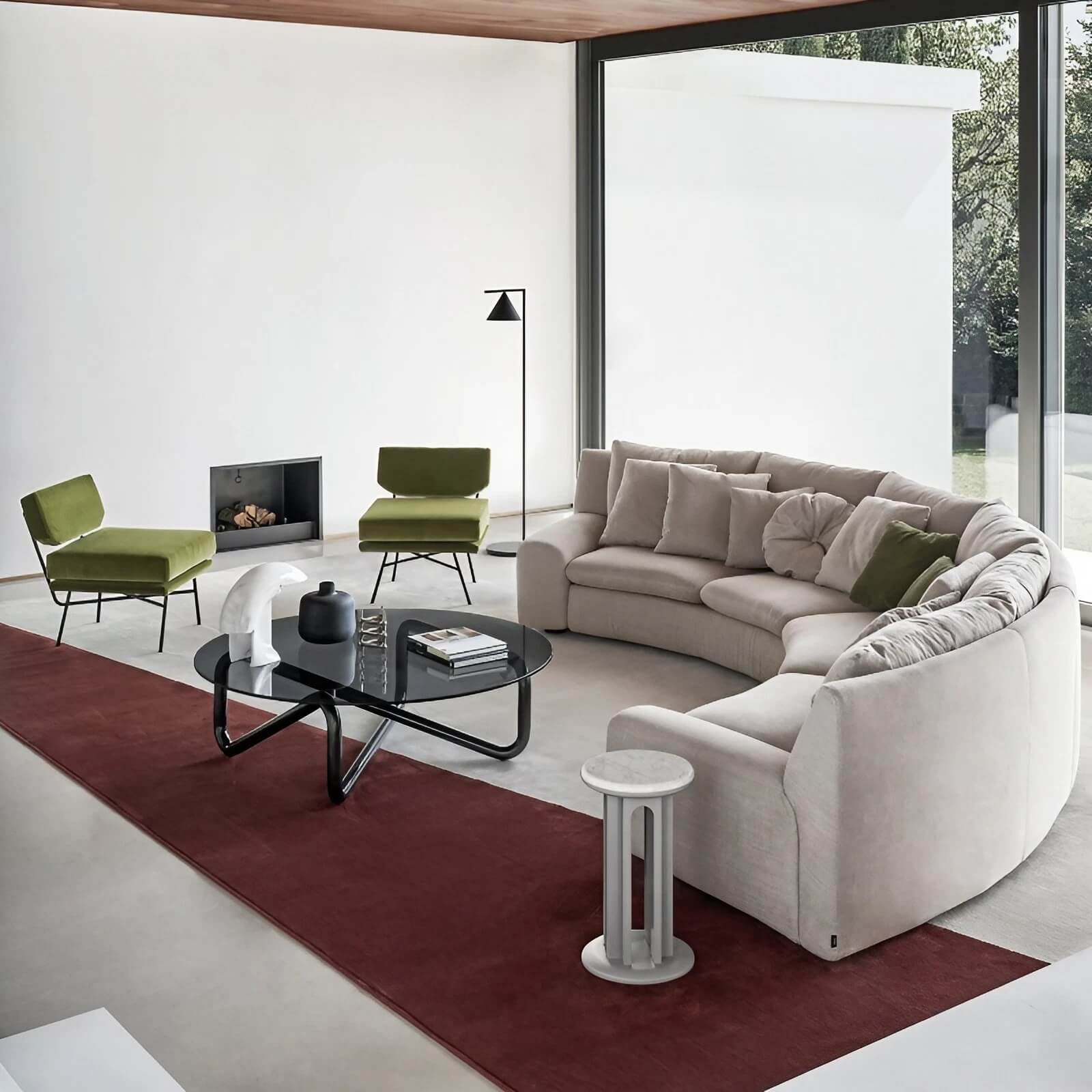 177.2″ Modern Half Circle Couch Beige Curved Linen Upholstery