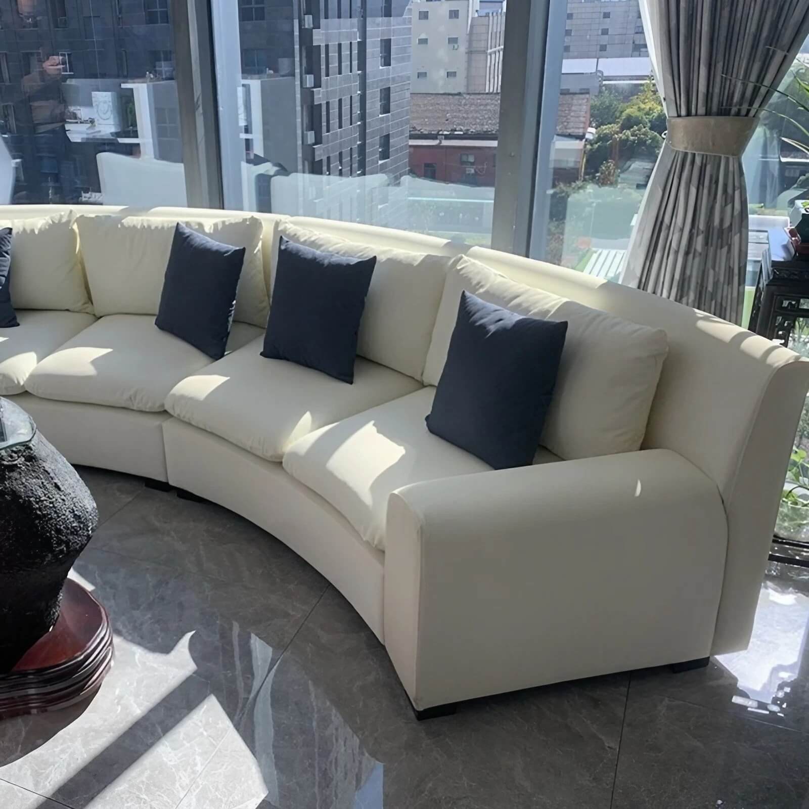 177.2″ Modern Half Circle Couch Beige Curved Linen Upholstery