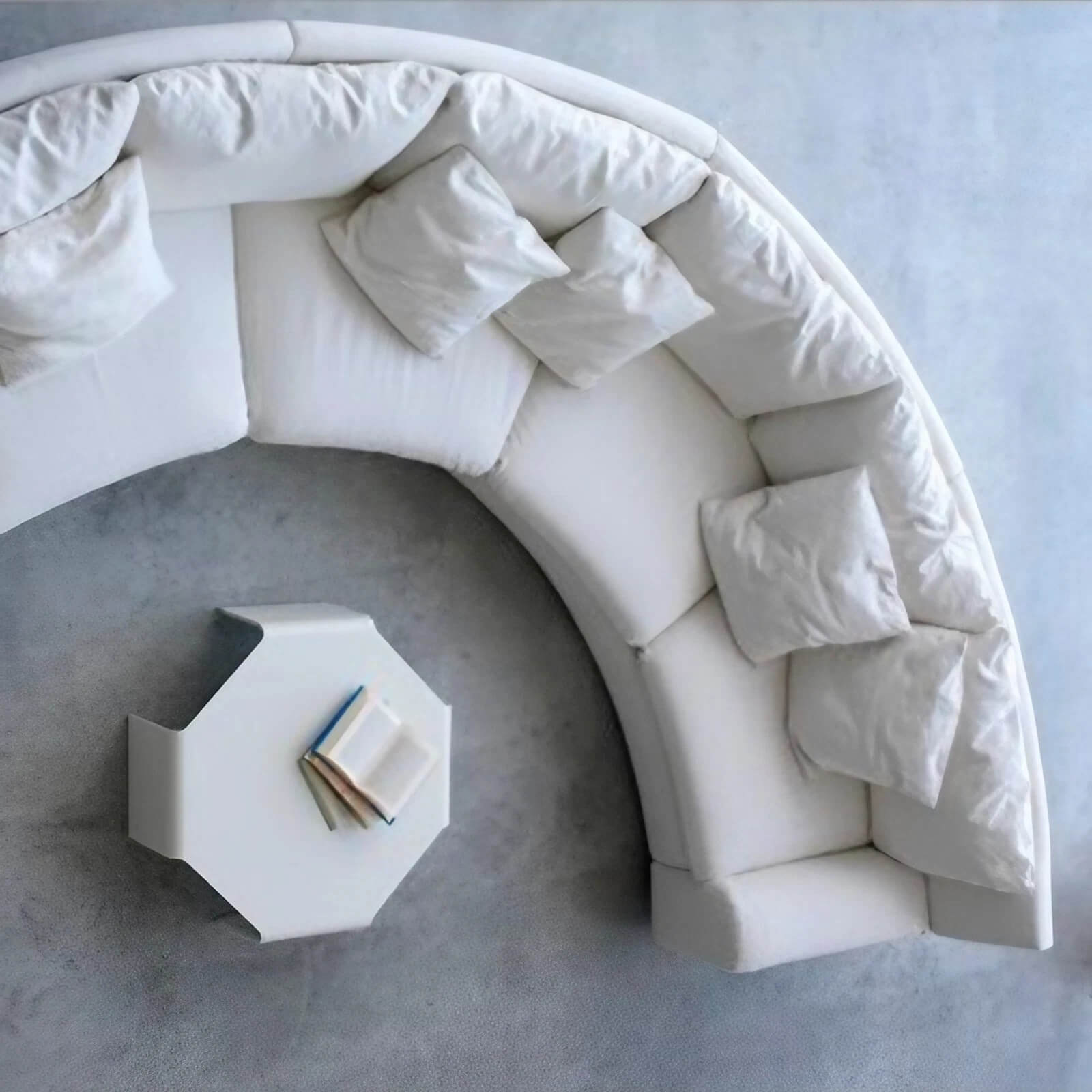 177.2″ Modern Half Circle Couch Beige Curved Linen Upholstery