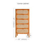 61" Rattan Dresser - 6 Drawers - Cherry Wood - Nordic Style