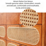 61" Rattan Dresser - 6 Drawers - Cherry Wood - Nordic Style