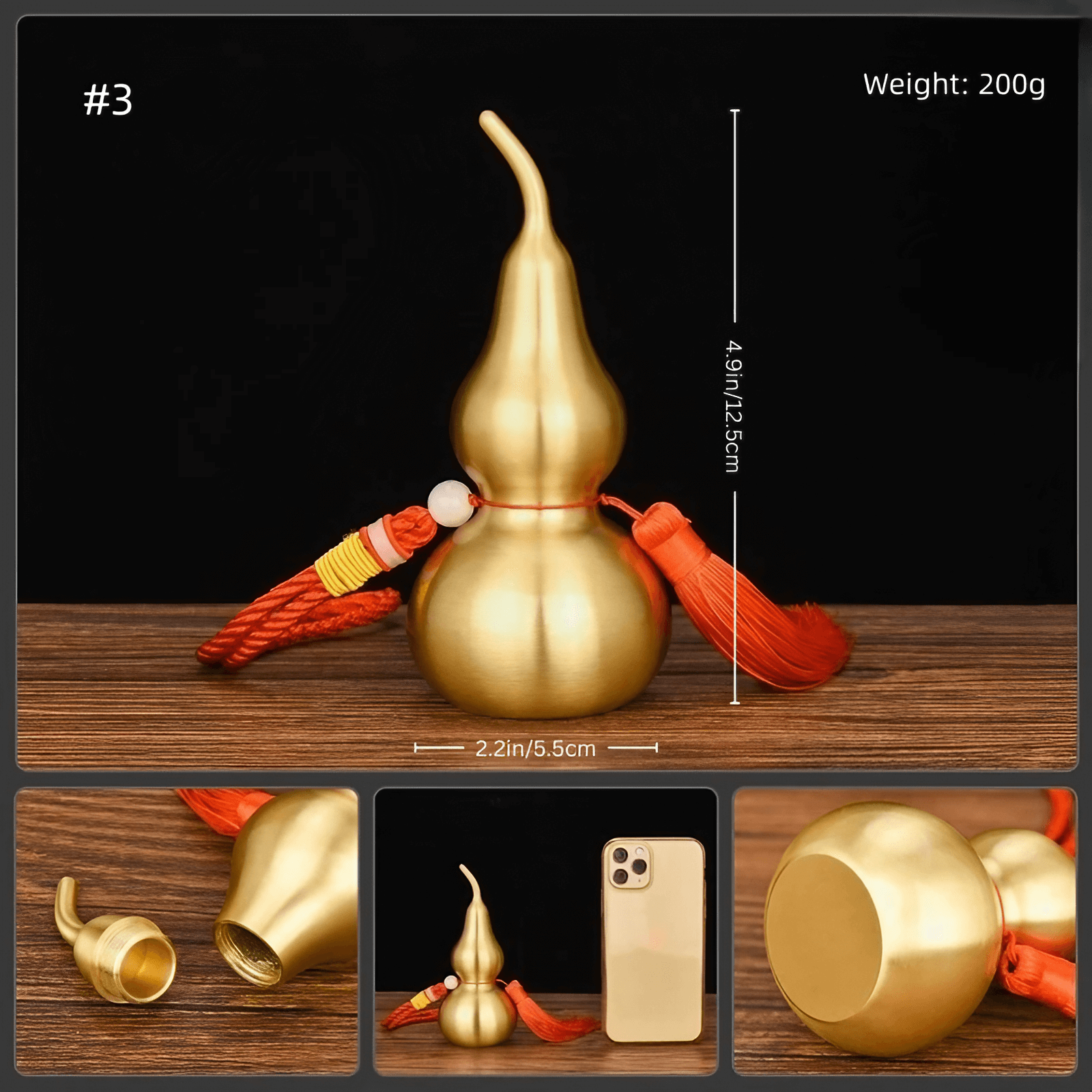 2.6″ Feng Shui Decor Smooth Brass Gourd for Office Living Room Brass Material