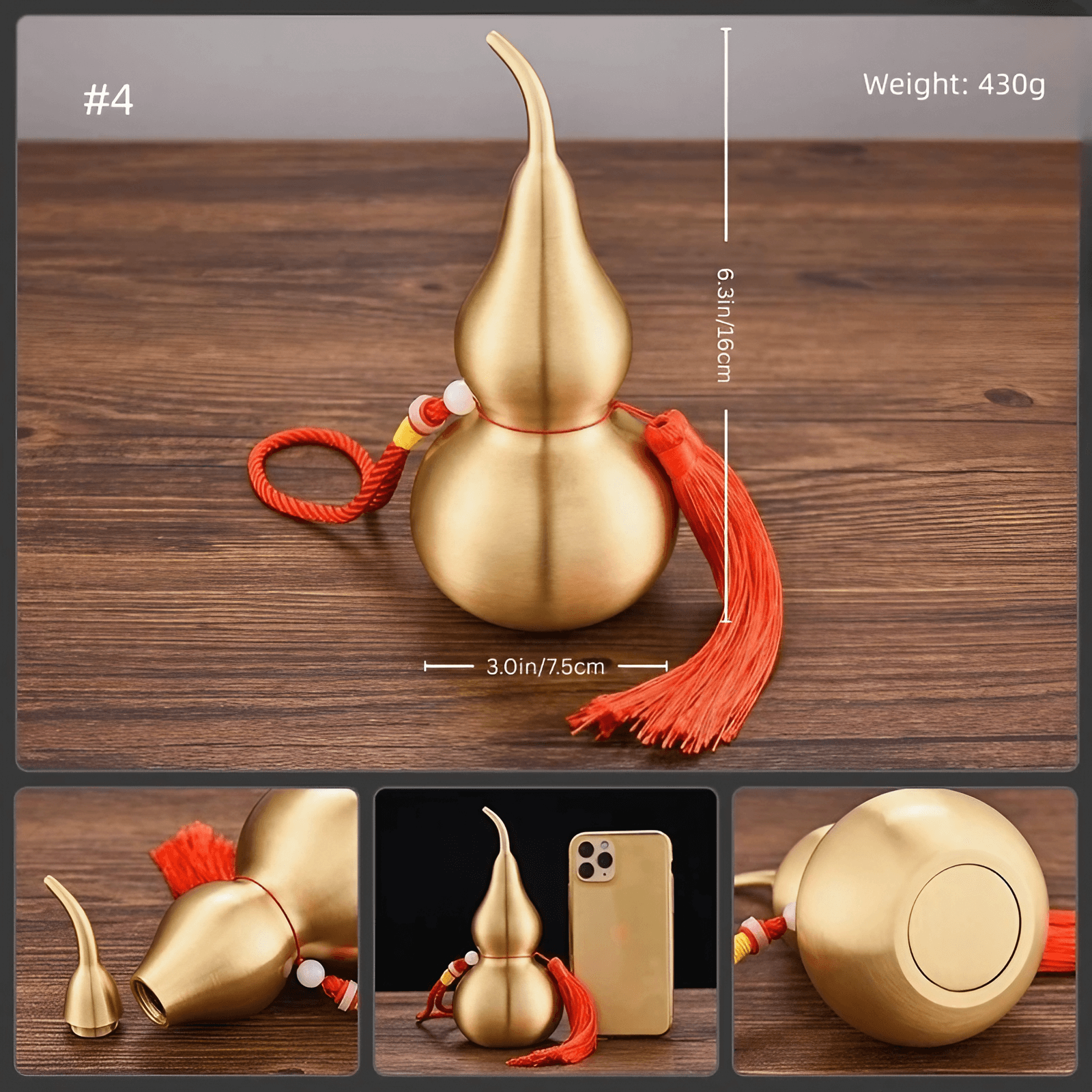 2.6″ Feng Shui Decor Smooth Brass Gourd for Office Living Room Brass Material