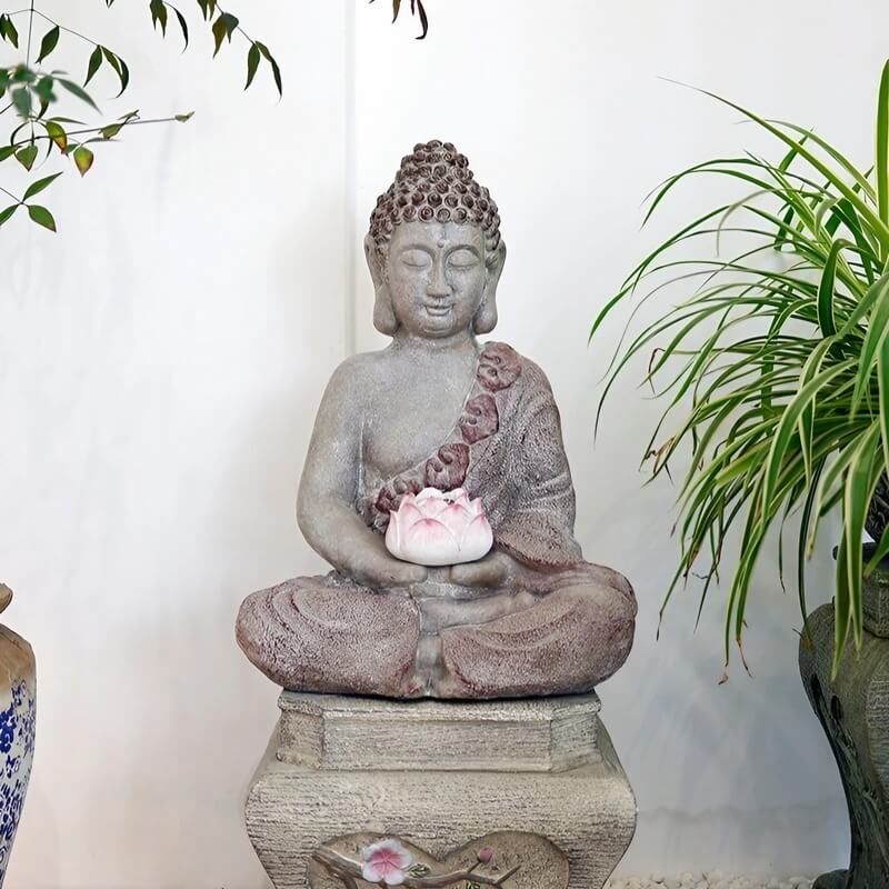20.9″ Lotus Buddha Statue - Durable Magnesium Oxide for Yard, Balcony, Solar Powered