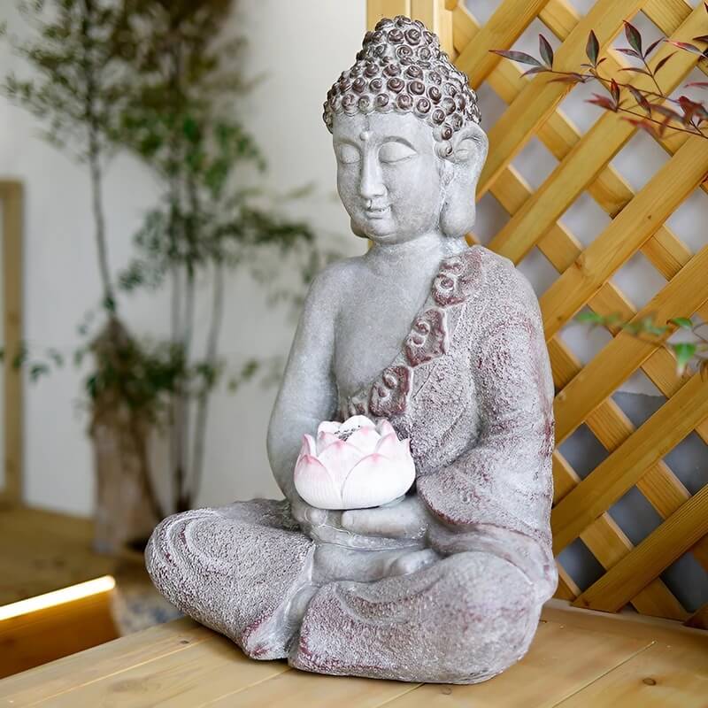 20.9″ Lotus Buddha Statue - Durable Magnesium Oxide for Yard, Balcony, Solar Powered