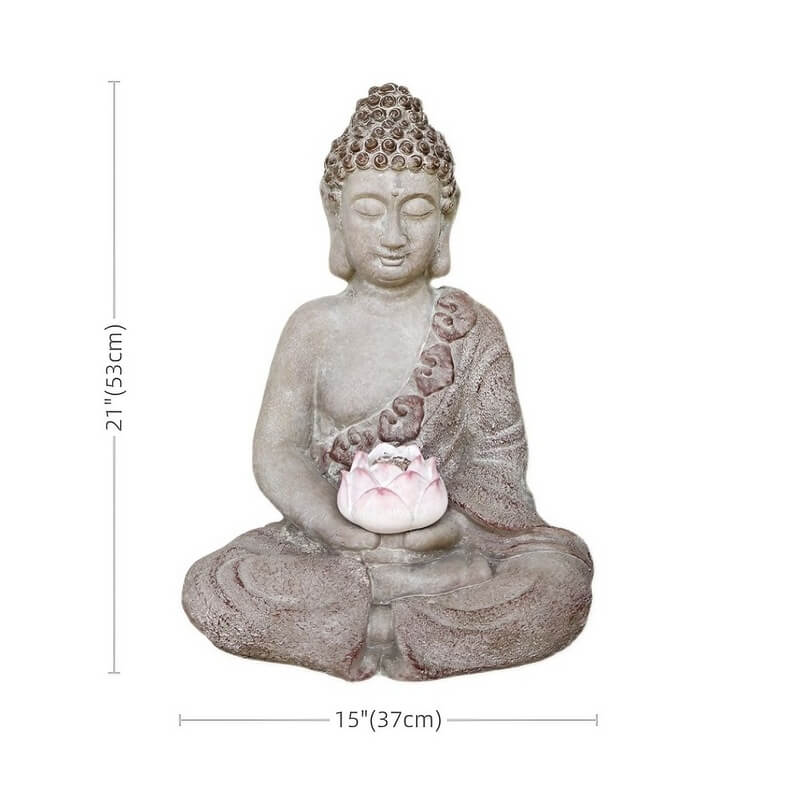 20.9″ Lotus Buddha Statue - Durable Magnesium Oxide for Yard, Balcony, Solar Powered