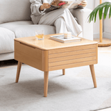 24" Square Solid Wood Coffee Table with Iron Legs - Lift Top Multifunctional Design in Natural Wood Color