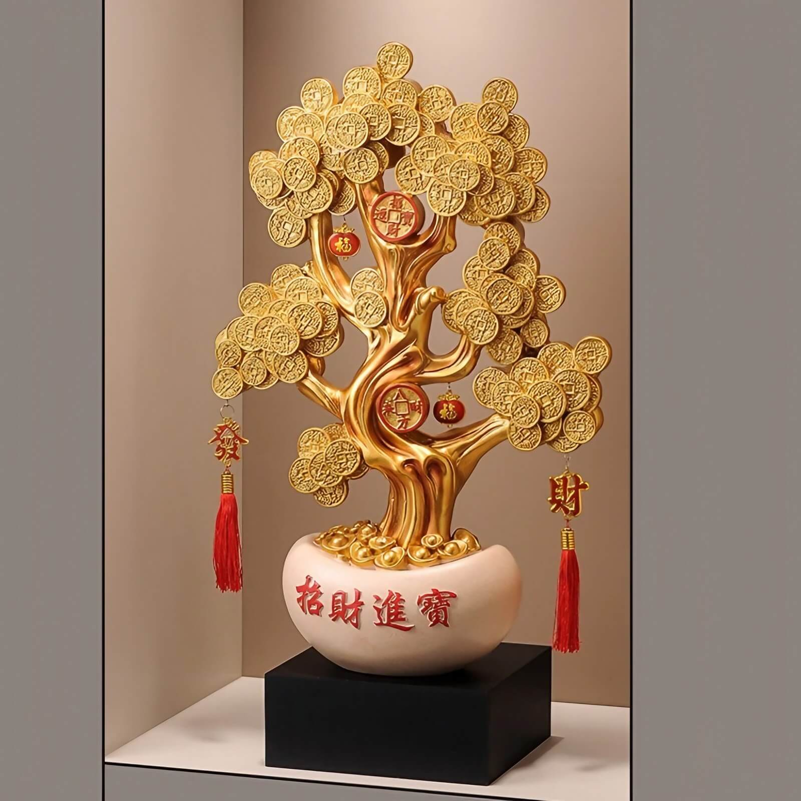 24.8″ Feng Shui Decor Gold Coin Money Tree Resin for Office Living Room