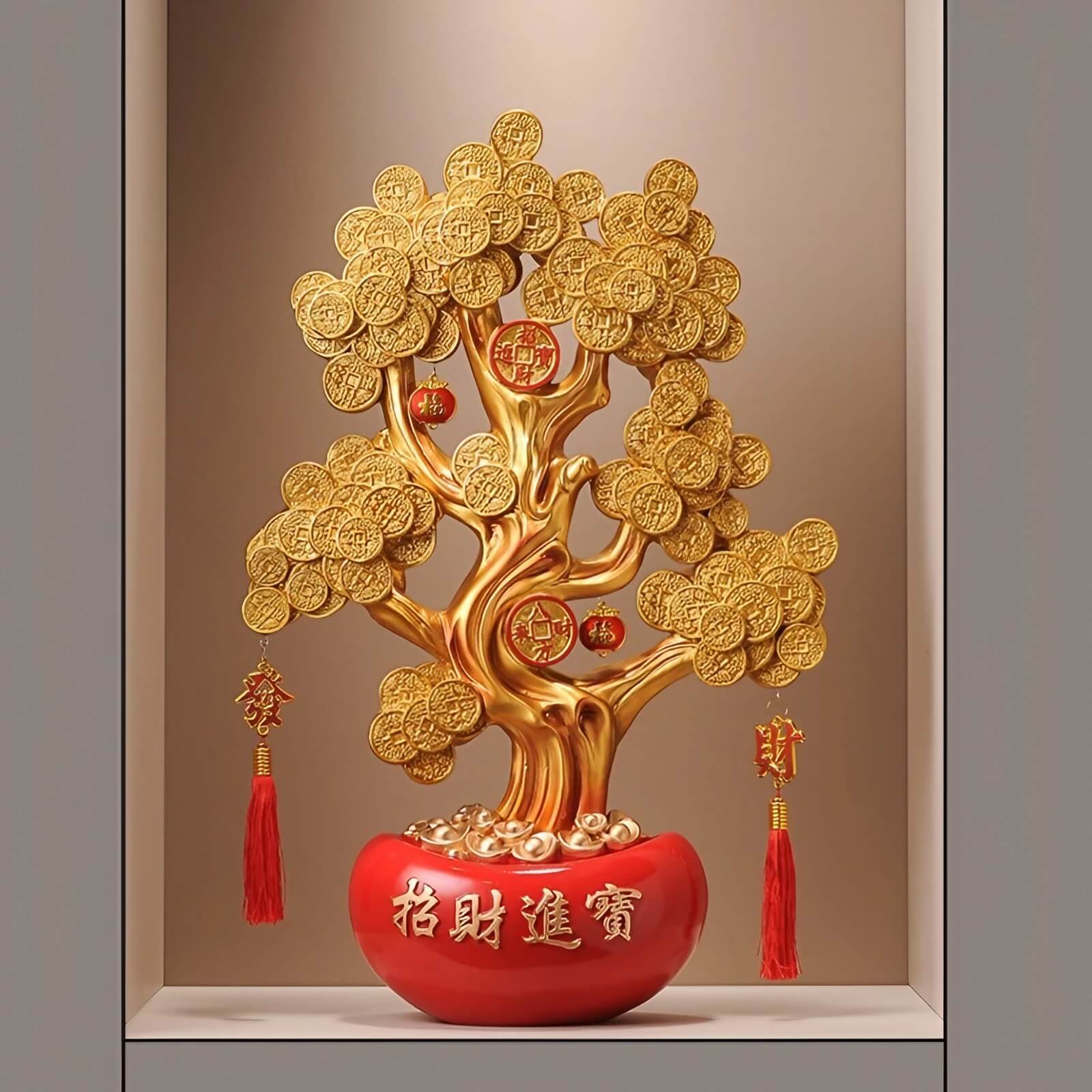24.8″ Feng Shui Decor Gold Coin Money Tree Resin for Office Living Room