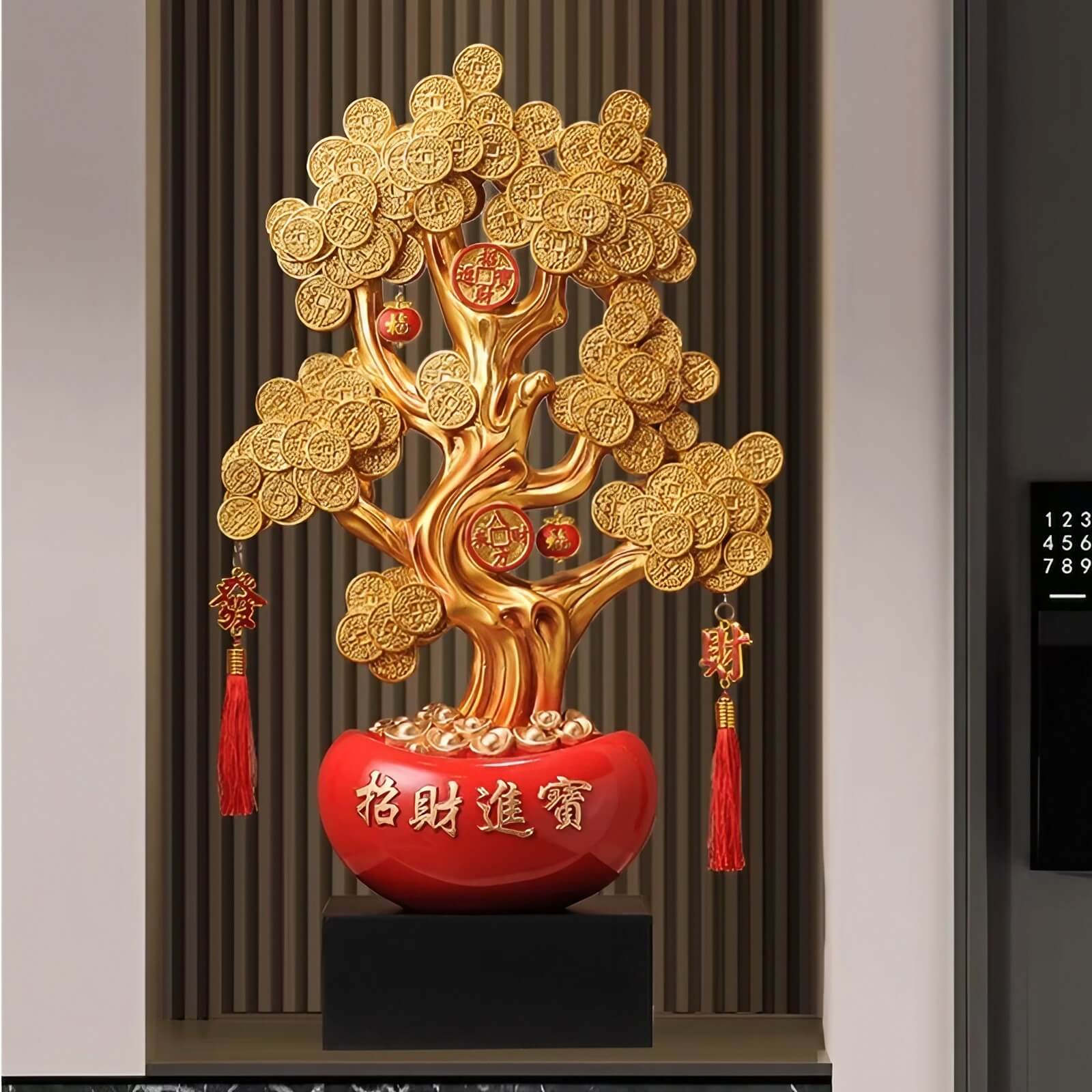 feng shui money tree painting 24.8″ Feng Shui Decor Gold Coin Money Tree Resin for Office Living Roo – WEHOMZ