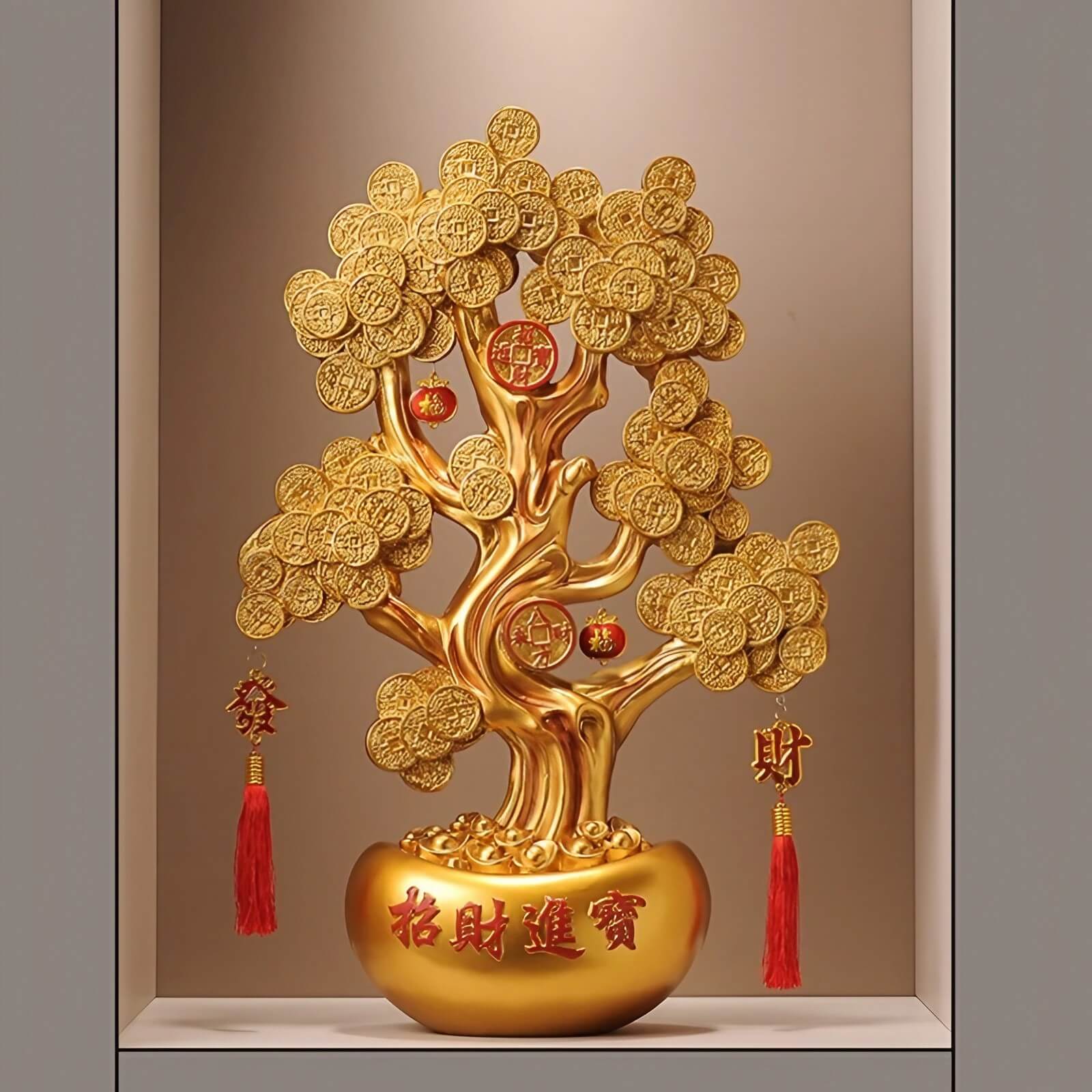 24.8″ Feng Shui Decor Gold Coin Money Tree Resin for Office Living Room