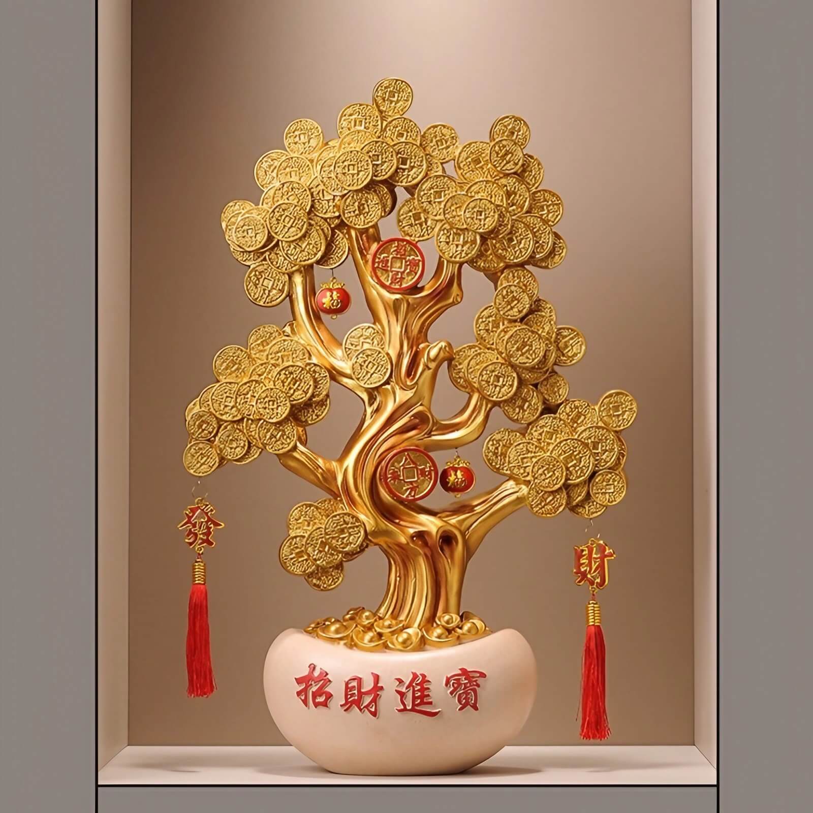 money tree figurine feng shui 24.8″ Feng Shui Decor Gold Coin Money Tree Resin for Office Living Room