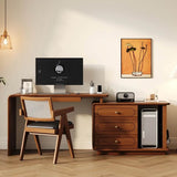 24″ L-Shaped Wood Frame Desk - Walnut Top, Modern Design with Drawers, Shelves, Storage, Rotating Feature