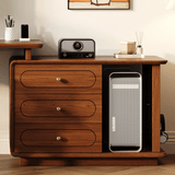 24″ L-Shaped Wood Frame Desk - Walnut Top, Modern Design with Drawers, Shelves, Storage, Rotating Feature