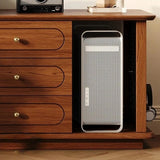 24″ L-Shaped Wood Frame Desk - Walnut Top, Modern Design with Drawers, Shelves, Storage, Rotating Feature