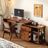 24″ L-Shaped Wood Frame Desk - Walnut Top, Modern Design with Drawers, Shelves, Storage, Rotating Feature