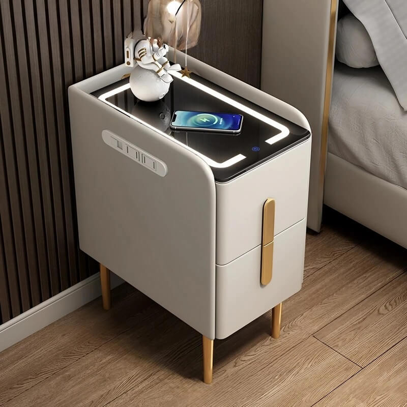 24″ Narrow Bedside Table - Off-White Modern Wood Nightstand Only