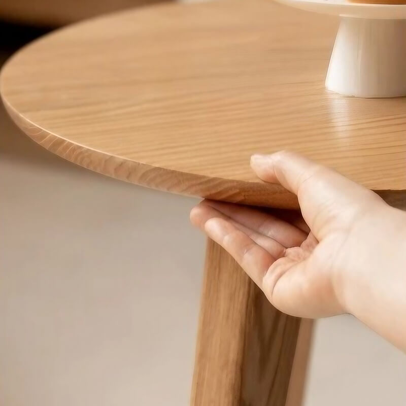 24″ Natural Wood Top Round Coffee Table - Japandi Minimalist Solid Wood 3 Legs