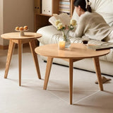 24″ Natural Wood Top Round Coffee Table - Japandi Minimalist Solid Wood 3 Legs