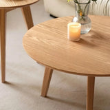 24″ Natural Wood Top Round Coffee Table - Japandi Minimalist Solid Wood 3 Legs