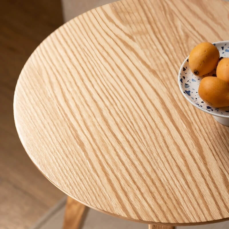 24″ Natural Wood Top Round Coffee Table - Japandi Minimalist Solid Wood 3 Legs