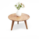 24″ Natural Wood Top Round Coffee Table - Japandi Minimalist Solid Wood 3 Legs