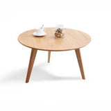 24″ Natural Wood Top Round Coffee Table - Japandi Minimalist Solid Wood 3 Legs
