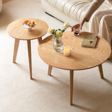 24″ Natural Wood Top Round Coffee Table - Japandi Minimalist Solid Wood 3 Legs