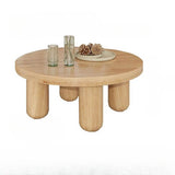 24″ Round Wooden Coffee Table - Solid Wood Base with 4 Legs - Walnut Top - Japandi Style Minimalist