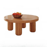 24″ Round Wooden Coffee Table - Solid Wood Base with 4 Legs - Walnut Top - Japandi Style Minimalist