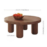 24″ Round Wooden Coffee Table - Solid Wood Base with 4 Legs - Walnut Top - Japandi Style Minimalist